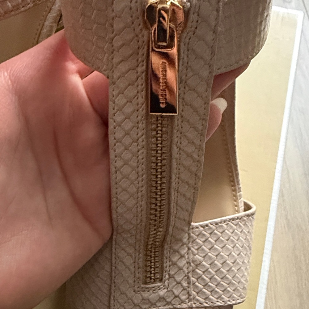 Michael Kors Nude Textured Zip-Front Block Heel Sandals - Picture 6 of 6